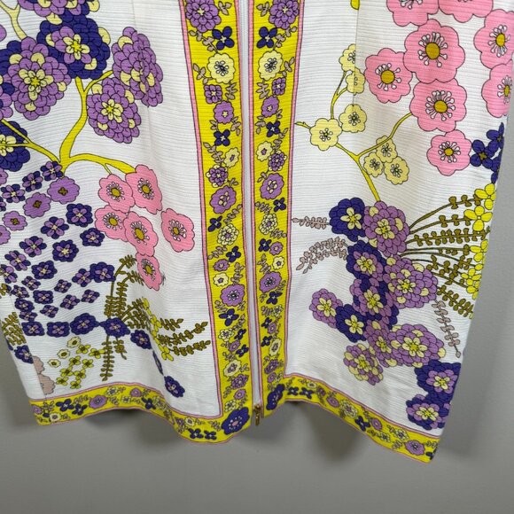 Trina Turk Arboretum Full Zip Mini Dress Size 6 Floral Retro Mod Palm Beach - Picture 7 of 10